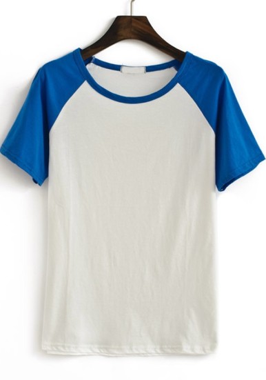 blue-patchwork-round-neck-short-sleeve-cotton-t-shirt